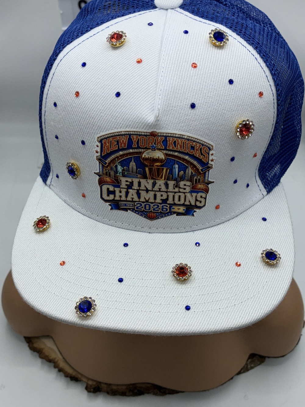 Finals Champions 2026 Rhinestone Trucker Hat - White & Blue